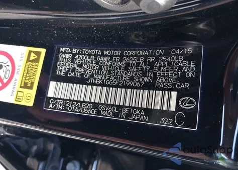 2015 Lexus Es 350 z USA, uszkodzony, nr VIN JTHBK1GG5F2199067